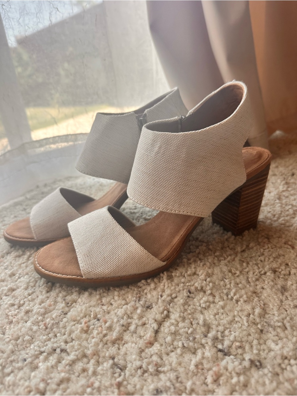 Majorca Cutout Sandal Women's Neutral Canvas Block Heel Sandals - Beige - Picture 2 of 6
